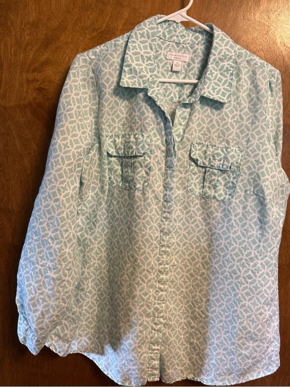 Charter Club Mint Green Printed Linen Top